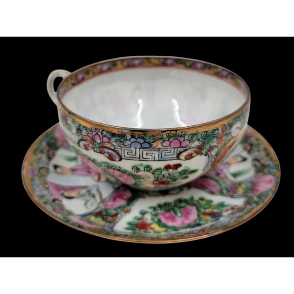 Chinese Famille Rose Cup & Saucer Hand painted Gold Trim AFJ14 Japan 1950 -1970 - Picture 5 of 7